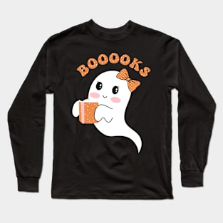 Booooks Ghost Funny Book Reading Halloween Cute Teacher women Long Sleeve T-Shirt